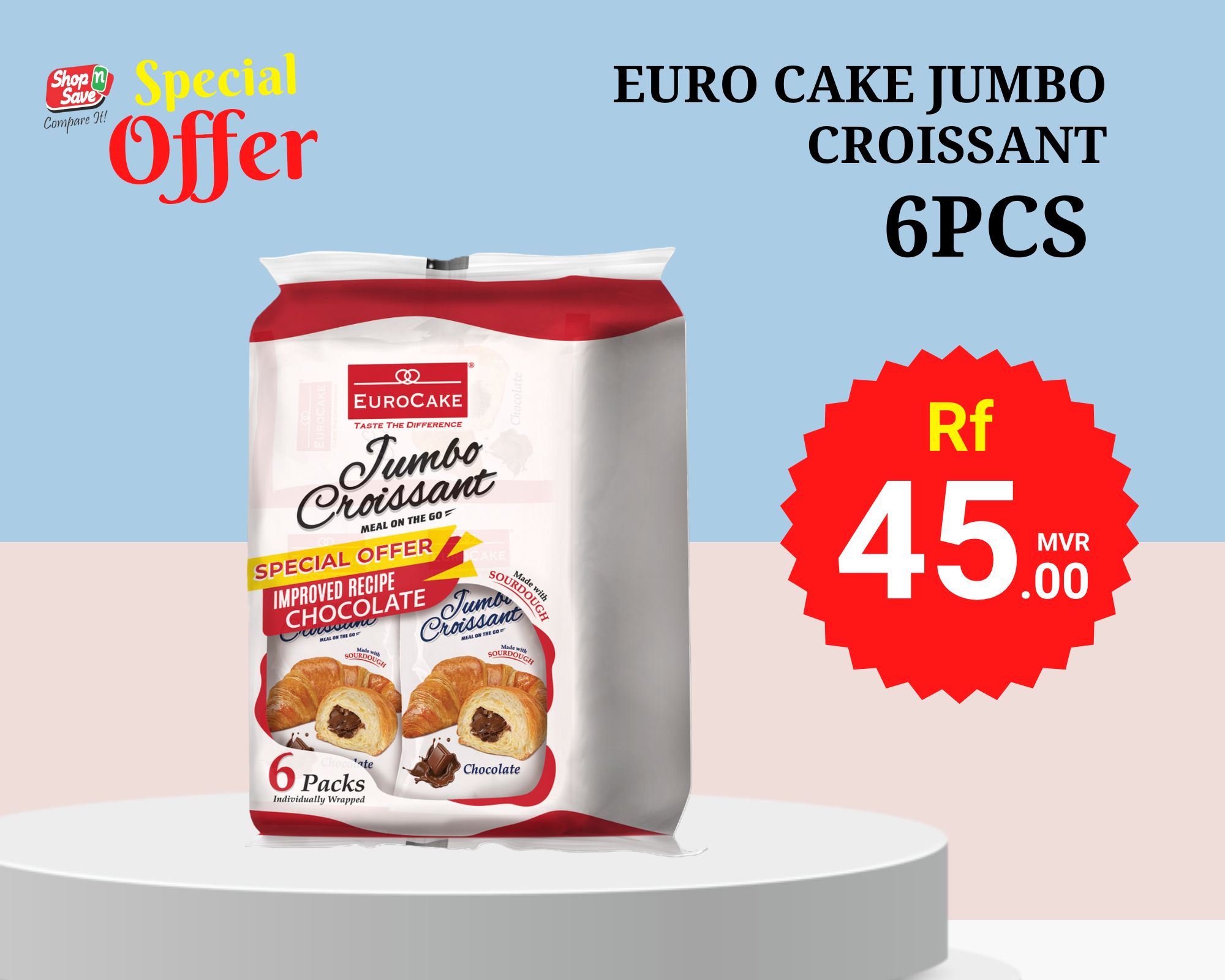 EURO CAKE JUMBO CROISSANT CHOCOLATE 6PCS 300G